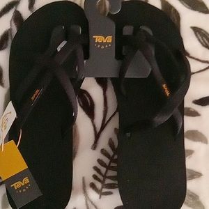 NWT Teva Women's Mush Mandalyn Wedge Flip-Flops, Black, Size 9.